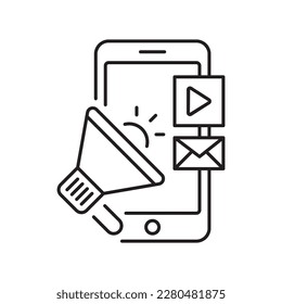 Mobile Marketing Vector Outline icon Design illustration. Mobile Technology Symbol on White background EPS 10 File