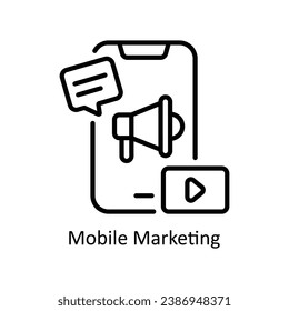 Ilustración de diseño de iconos del contorno del vector de marketing móvil. Símbolo de negocio y administración sobre archivo EPS 10 en fondo blanco