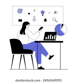 Mobile marketing web concept. Digital marketing and promotion in mobile application. Advertising campaign in social media. Vector illustration with line people for web design.	