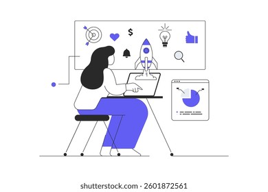 Mobile marketing web concept. Digital marketing and promotion in mobile application. Advertising campaign in social media. Flat Cartoon Vector Illustration, icon. Stylish abstract design web