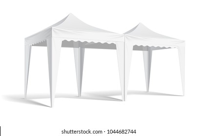 Mobile marquee tent for trade show. Vector mock up protection roof form sun and rain illustration