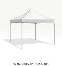 Mobile marquee tent for trade show. Vector mockup protection roof form sun and rain illustration