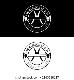 Mobile mechanic and workshop logo design in simple badge with gearwrench 