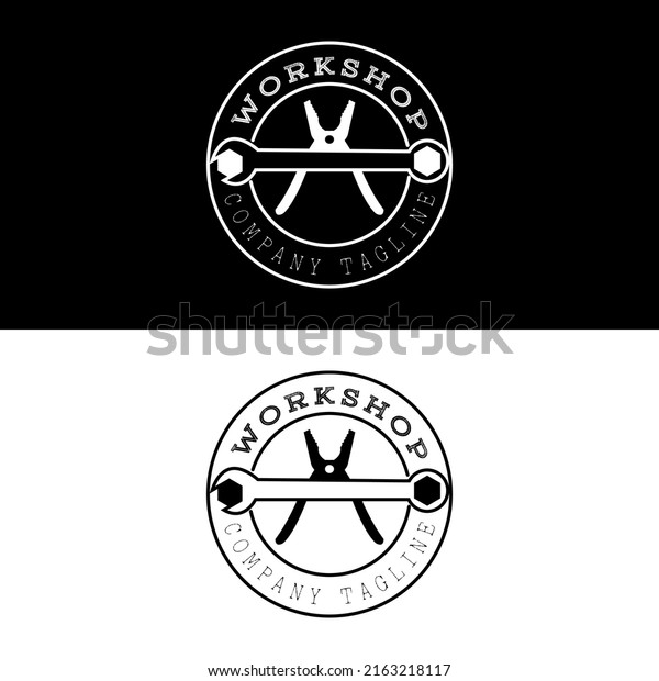 Mobile mechanic and workshop logo design in simple badge\
with gearwrench 