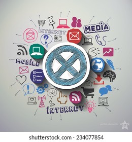 Mobile media collage with icons background. Vector illustration