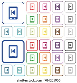 Mobile media color flat icons in rounded square frames. Thin and thick versions included.