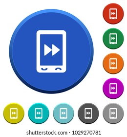 Mobile media fast forward round color beveled buttons with smooth surfaces and flat white icons