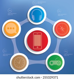 Mobile and media info graphic design on blur background