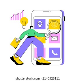 Mobile media optimization abstract concept vector illustration. Mobile commerce optimization, SEO strategy, targeted communication channel, responsive ui design, social media abstract metaphor.