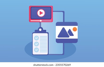Mobile Media Optimization Local Search Increase Traffic Targeting.on blue background.Vector Design Illustration.