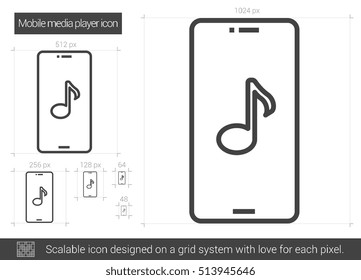 Mobile media player vector line icon isolated on white background. Mobile media player line icon for infographic, website or app. Scalable icon designed on a grid system.