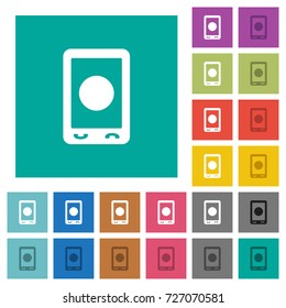Mobile media record multi colored flat icons on plain square backgrounds. Included white and darker icon variations for hover or active effects.
