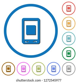 Mobile media stop flat color vector icons with shadows in round outlines on white background