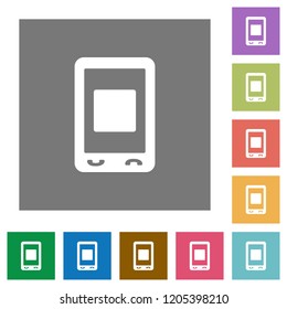 Mobile media stop flat icons on simple color square backgrounds