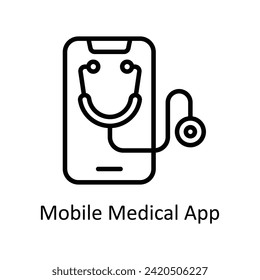 Ilustración de estilo de icono de contorno vectorial de aplicación médica móvil. Archivo EPS 10
