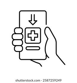 Mobile medical application line icon. Vector isolated element. Editable stroke.