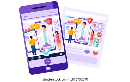 Aplicación de medicina móvil. Tecnologías modernas en salud y consulta médica. Resultado de la protección en pantalla. Consulta médica en línea con el médico y solicitud médica. Salud y tecnología