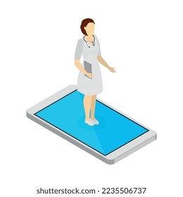 Mobile medicine isometric composition with isolated icons of equipment on blank background vector illustration