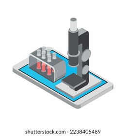 Mobile medicine isometric composition with isolated icons of equipment on blank background vector illustration