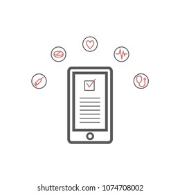 Mobile medicine, mhealth, online doctor. Modern flat design graphic concept, thin line icons set for web banners, websites, infographics. Vector illustration