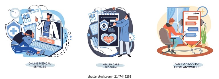 Mobile medicine mhealth online doctor, online medical services, health care program, talk to doctor from anywhere. Smartphone with medical application. Digital health and medical consultation metaphor