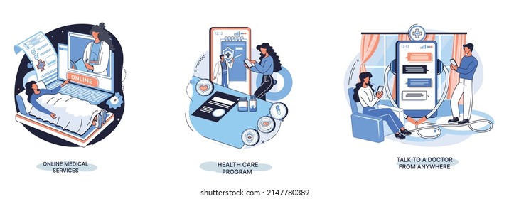 Mobile medicine mhealth online doctor, online medical services, health care program, talk to doctor from anywhere. Smartphone with medical application. Digital health and medical consultation metaphor