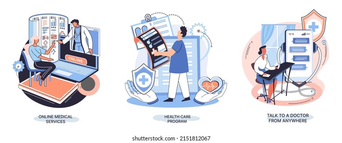 Mobile medicine mhealth online doctor, online medical services, health care program, talk to doctor from anywhere. Smartphone with medical application. Digital health and medical consultation metaphor