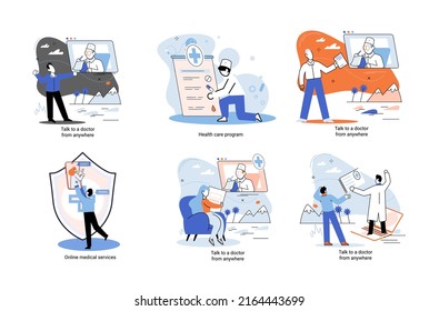 Mobile medicine mhealth online doctor, online medical services, health care program, talk to doctor from anywhere. Smartphone with medical application. Digital health and medical consultation metaphor