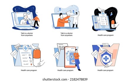 Mobile medicine mhealth online doctor, online medical services, health care program, talk to doctor from anywhere. Smartphone with medical application. Digital health and medical consultation metaphor