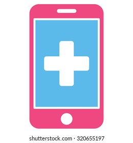 Mobile Medicine vector icon. Style is bicolor flat symbol, pink and blue colors, rounded angles, white background.