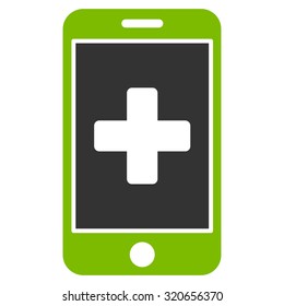 Mobile Medicine vector icon. Style is bicolor flat symbol, eco green and gray colors, rounded angles, white background.