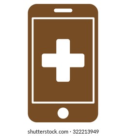 Mobile Medicine vector icon. Style is flat symbol, brown color, rounded angles, white background.
