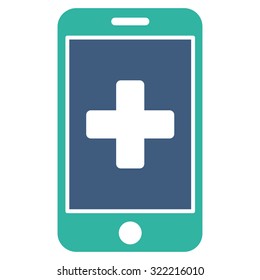 Mobile Medicine vector icon. Style is bicolor flat symbol, cobalt and cyan colors, rounded angles, white background.