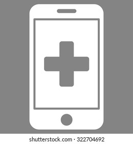 Mobile Medicine vector icon. Style is flat symbol, white color, rounded angles, gray background.