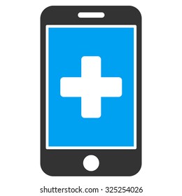 Mobile Medicine vector icon. Style is bicolor flat symbol, blue and gray colors, rounded angles, white background.