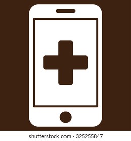 Mobile Medicine vector icon. Style is flat symbol, white color, rounded angles, brown background.
