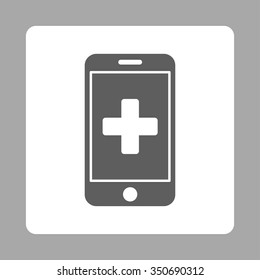 Mobile Medicine vector icon. Style is flat rounded square button, dark gray and white colors, silver background.