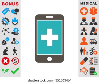 Mobile Medicine vector icon. Style is bicolor flat symbol, grey and cyan colors, rounded angles, white background.