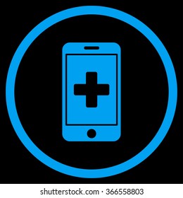 Mobile Medicine vector icon. Style is flat circled symbol, blue color, rounded angles, black background.