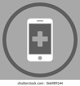 Mobile Medicine vector icon. Style is bicolor flat circled symbol, dark gray and white colors, rounded angles, silver background.