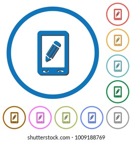 Mobile memo flat color vector icons with shadows in round outlines on white background