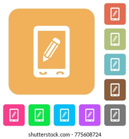Mobile memo flat icons on rounded square vivid color backgrounds.