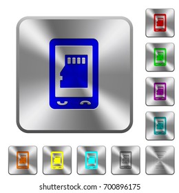 Mobile memory card engraved icons on rounded square glossy steel buttons