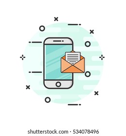 Mobile message, flat design thin line banner, usage for e-mail newsletters, web banners, headers