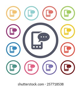 mobile message flat icons set. Open colorful buttons 