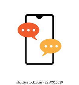 Mobile message icon design. Text Messaging. Smartphone, Mobile Phone Template realistic vector illustration. Speech Bubble. Discussion. isolated on white background