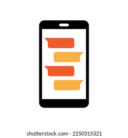 Mobile message icon design. Text Messaging. Smartphone, Mobile Phone Template realistic vector illustration. Speech Bubble. Discussion. isolated on white background