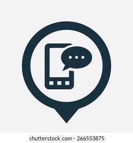 mobile message icon map pin on white background
