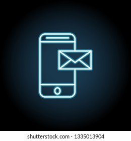 Mobile message icon in neon style. Simple thin line, outline vector of web, minimalistic icons for UI and UX, website or mobile application
