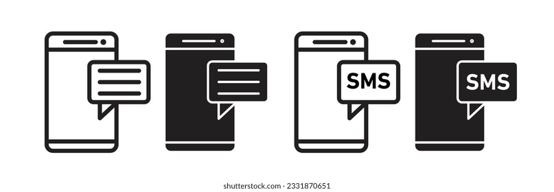 Mobile message icon set. cellphone push notification vector symbol. mobile sms icon. phone text message vector.